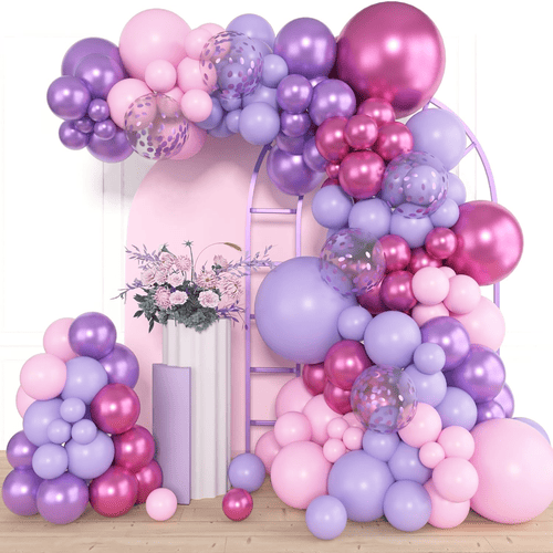 Pink purple balloon garland set