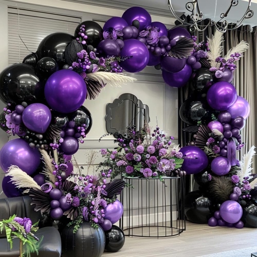 Mga Purple at Black Balloon Garland Kit