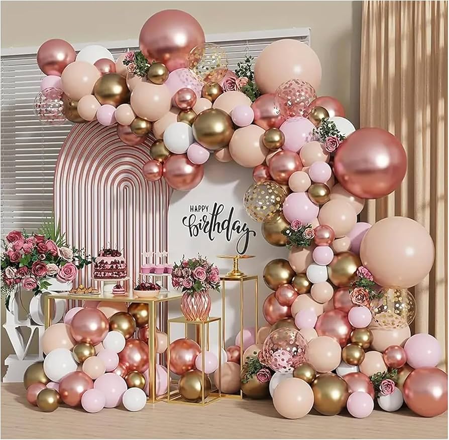 Rose gold balloon garland